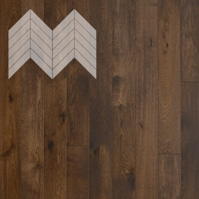 Паркет Елка Французская Lab Arte Chevron Дуб Рустик Коньяк лак 600/490х110х14/3/45° в интерьере